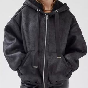 UO Black Oversized Hooded Coat